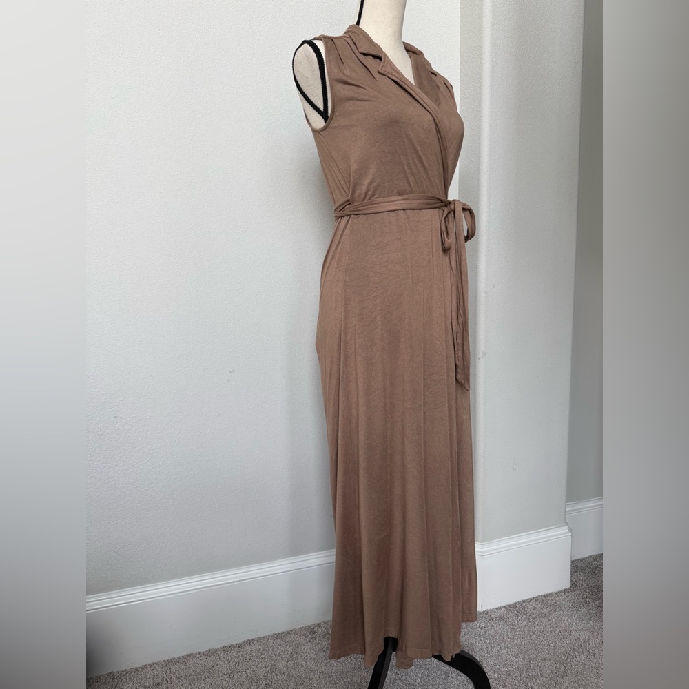 Anthropologie Porridge Sleeveless Taupe Wrap Dress - Picture 4 of 11